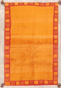 Orange Bordered Modern Gabbeh Zolanvari Rug Wool Hand-Knotted Carpet 4x5 - Picture 1 of 11