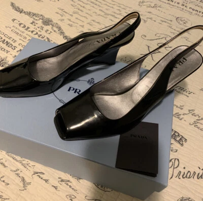 Authentic Prada Black Slide Back Wedges. Size 8.5.  - Image 1 of 4