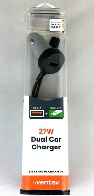 Car Charger USB-A into USB-C Cable 27W Tangle Free Spiral Cord - Image 1 of 3