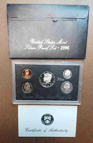 1996 SILVER US Proof 5 Coin Set with Original Packaging & COA COMPLETE OGP Cover