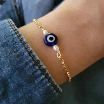 Pulsera de Protección Azul Mal de Ojo Relleno de Oro 18k Pulsera Impermeable Foto 1 de 4