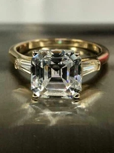 2.50 Ct Asscher Cut Simulated Diamond Engagement Ring 14k Yellow Gold Finish - Picture 1 of 8