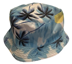 Hat Reversible Unisex Kids Bucket Print Palm Tree or Neon Orange 10.5" Wide - Picture 1 of 6