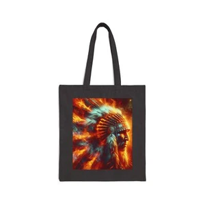 Native American Indian colorful Headdress Cotton Canvas Tote Bag - Picture 1 of 9