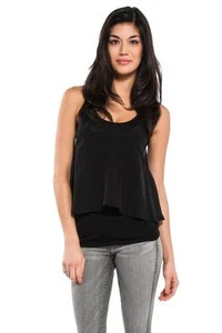 Sexy Diseñador NUEVA Camisa Top en Capas Mackage Negra WSJR-T089 Chifón Transparente - Imagen 1 de 4