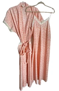 Natori Pink Floral Lace Trim Robe & Nightgown Set Size Small Pink White Luxury - Picture 1 of 7