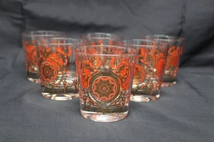 Juego de 7 vasos de whisky Pasinski naranja y dorado Lowball de Washington Glass EE. UU. - Imagen 1 de 7