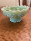 Vintage Fenton Jadeite Green Glass Hobnail Candleholder