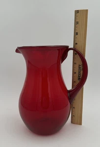 Vintage Hand Blown Red Ruby Art Glass Pitcher 8 3/4" Tall MCM - Picture 1 of 4