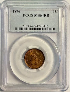 1896 Indian Cent 1C PCGS MS64 RB Red Brown - Older Holder - Picture 1 of 4