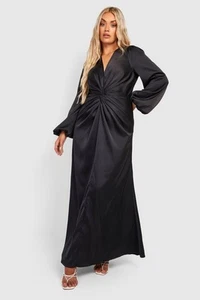 Boohoo Plus Satin Twist Front Blouson Sleeve Maxi Dress - Picture 1 of 4