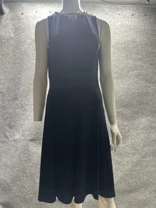 Lauren Ralph Lauren Dress Womens 6 Black Fit & Flare Sleeveless Embellished Neck - Picture 1 of 11