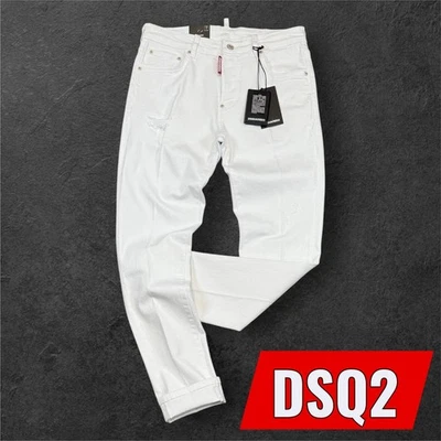 New DSQ2 Men's SLIM JEAN Stretchy Slim Fit Ripped White Jeans Pants - Image 1 of 4