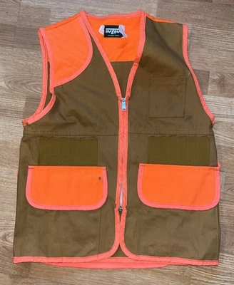 Vintage SafTBak Hunting Vest Tan & Blaze Orange w Game Bag Mens Size M Made USA - Image 1 of 4
