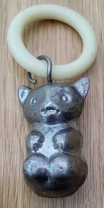 Vintage 1940s / 50s Baby Teddy Rattle Teething Ring - Picture 1 of 9