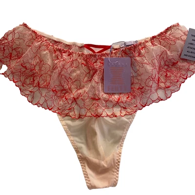 Savage X Fenty Mesh Floral Lace Thong Panty 1X Peach Orang Intimate Lingerie NWT - Image 1 of 4