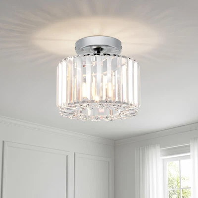 Lampada Soffitto in Cristallo Argento, Plafoniera a Soffitto Interno Moderno E27 - Immagine 1 di 4