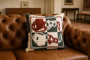 Cojín moderno de arte pop con cara abstracta y estampado de cadena - Almohada cuadrada - Imagen 1 de 4