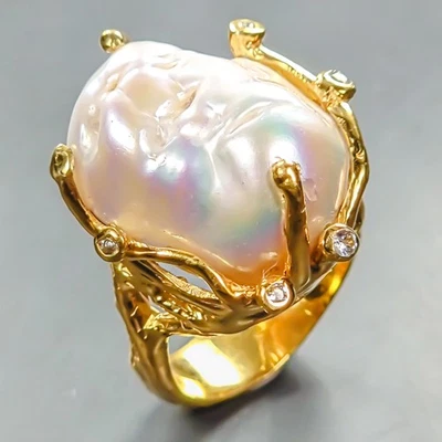 Joyería fina anillo de perlas barrocas naturales plata de ley 925 talla 8/R447295 Foto 1 de 4