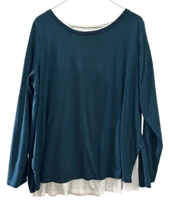 J. JILL Top Size Large Dark Teal & White Layered Long Sleeve Shirt Women’s Blue - Picture 1 of 14