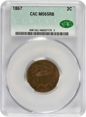 1867 Two Cent Piece MS65RB CACG - Image 1 of 4