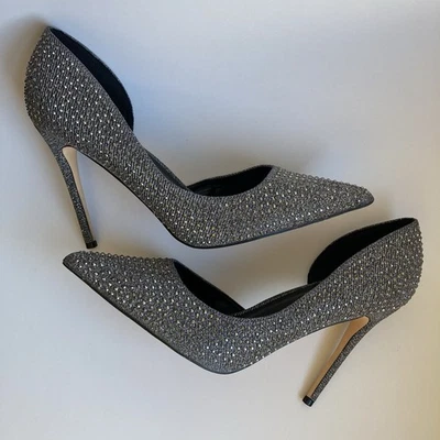 Steve Madden Proper Sequin Studded Sparkly Gunmetal Silver Grey Heels, Sz 8.5 - Image 1 of 4