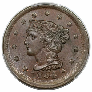 1854 Braided Hair Large Cent, N-14, PCGS MS64BN - Picture 1 of 4