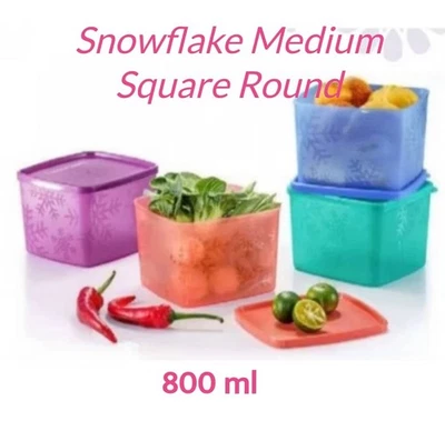 TUPPERWARE Snowflake Freezer Medium Square Round Plastic Container (4 Pcs) 800ml - Image 1 of 4