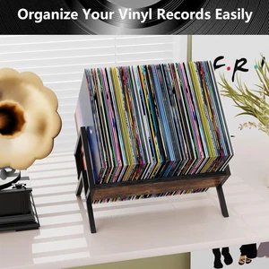 Vinyl Record Storage-Holds 80-100 LP Albums Quick Assembly Holder with Organizer - Picture 1 of 7