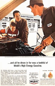 MOBIL SERVICE STATION—HIGH ENERGY GASOLINE GAS—NEW HYDE PARK NY—1965 PRINT AD - Picture 1 of 1