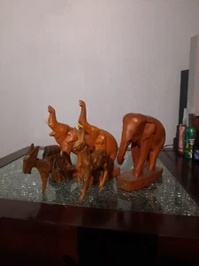 Vintage Teak Animal Carvings Elephants - Bild 1 von 15