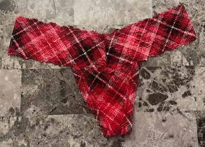 NUEVO CON ETIQUETAS BRAGAS TANGA VICTORIA'S SECRET ROJO ROSA NEGRO ENCAJE A CUADROS Foto 1 de 3