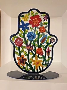 Scultura in alluminio fiore Hamsa dipinta a mano da Emanuel - Foto 1 di 6