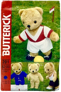 1980er Butterick Schnittmuster 201 Stofftier Bär mit 3 Outfits 17 Zoll Vintage 14693 - Bild 1 von 2