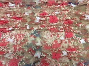 Hardy'sTextile100% PolyTulle/Mesh Fabric w/ Embroidered,Alliqued & Beads flowers - Picture 1 of 5