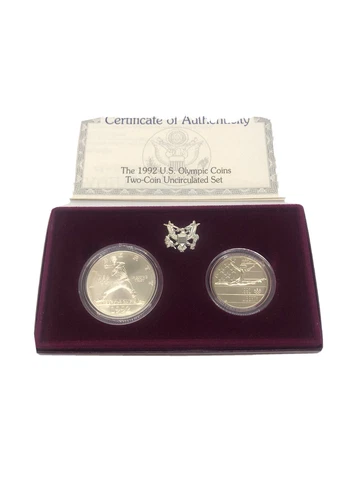 1992 US Mint UNC 2 Coin Set Olympic Baseball silver dollar-Gymnast clad half Cover