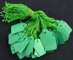 200 x 32mm x 22mm Green Strung String Tags Swing Price Tickets Tie On Labels