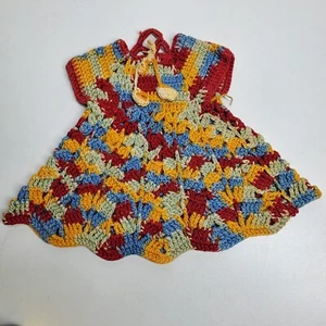 Vintage Hand Crochet Pot Holder Doll Clothes Dress Festive - Picture 1 of 5