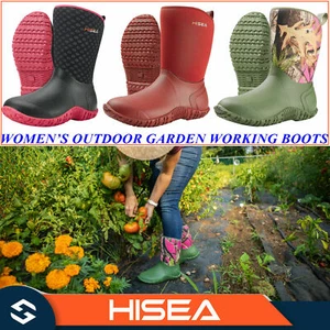 HISEA Women's Garden Boots Mid-Calf Neoprene Rubber Mud Chore Working Rain Boots - Picture 1 of 59