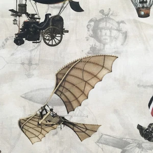 Tapicería de aviones tela de algodón tela steampunk biplanos globos aviones - Imagen 1 de 13