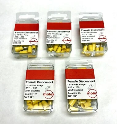 QTY(125) MOLEX C-2143 10AWG-12AWG TERMINAL .250X.032 3/8" 600V  (YELLOW) - Image 1 of 4