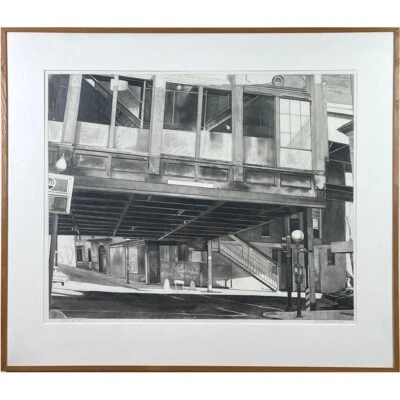 Jane Goldman - Paisaje urbano realista "Green St. #2" (lápiz/carbón sobre papel) Foto 1 de 4