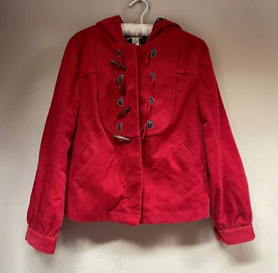 Anthropologie Elevenses Womens Size 8 Red Corduroy Hooded Jacket Toggle Button - Image 1 of 4