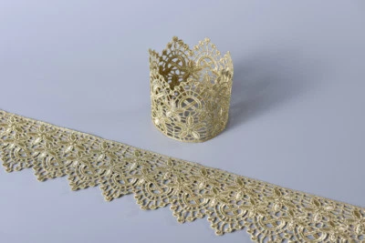 Gold Floral Costume Gown Ribbon Embroidery Guipure Bridal Dress Lace Edging 1 - Image 1 of 2