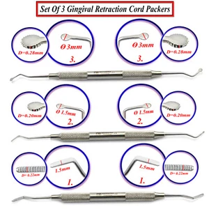 Set Of 3 Gingival Cord Packer Retraction Dental Atraumatic Placement Instruments - Picture 1 of 4