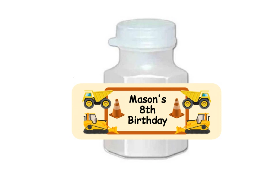 30 construction, dump truck birthday, stickers, bubble labels, tags personalized - Image 1 of 2