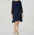 $99 Slny Women's Blue Long Sleeve Crew Neck Tiered Chiffon A-Line Dress Size 16