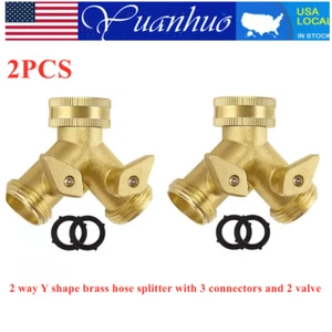 Solid Brass Double Two Way Tap Garden Connector Adaptor Hose Splitter (2 PACK) - Picture 1 of 8