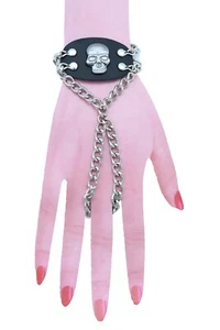 Women Men Wrist Bracelet Silver Metal Hand Chain Skull Charm Jewelry One Size - Picture 1 of 12