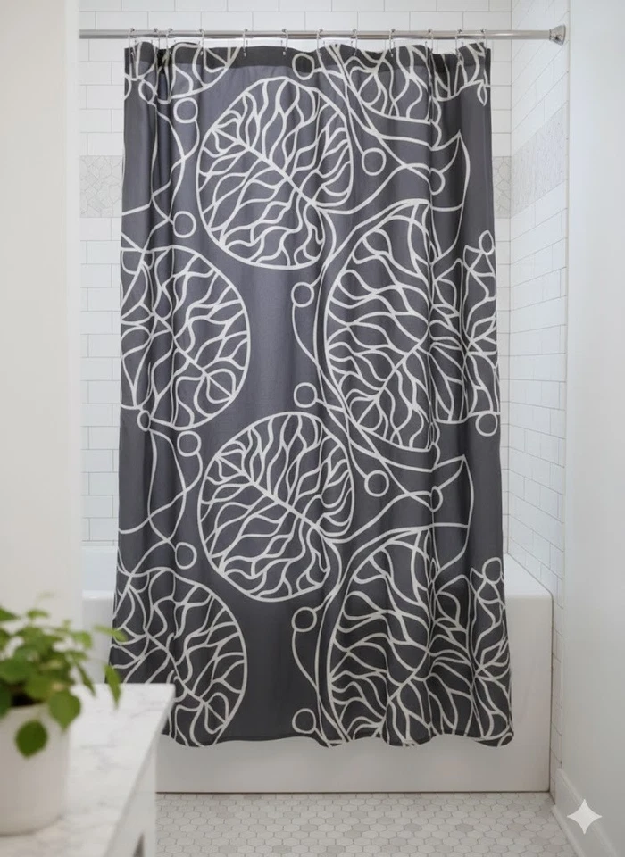 Marimekko Bottna Water Lily Print Shower Curtain Anna Danielsson 72X72 in - Image 1 of 4